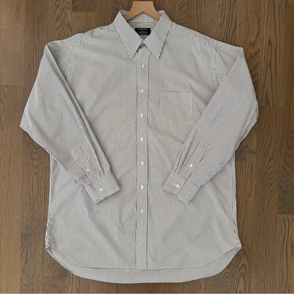 Gitman Brothers Men's Pinstripe Button Down Poplin Shirt White Green 17 1/2 36T - Picture 2 of 8